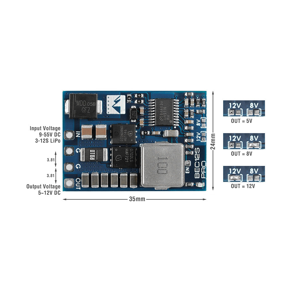 MATEKSYS 12S Pro BEC - 9-55V To 5V/8V/12V - 5A

