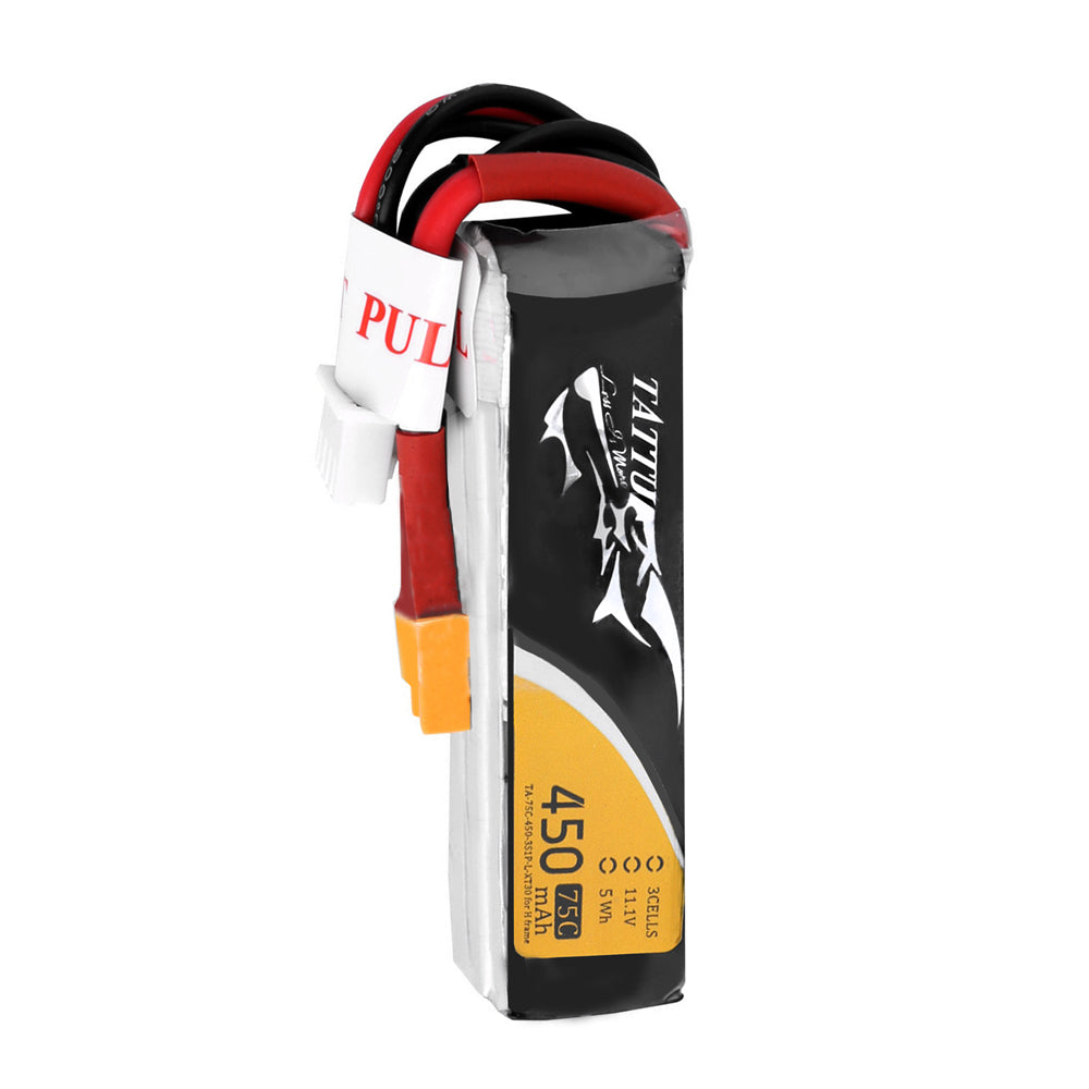 Tattu 450mAh 3S 75C LiPo Battery - Long Size XT30