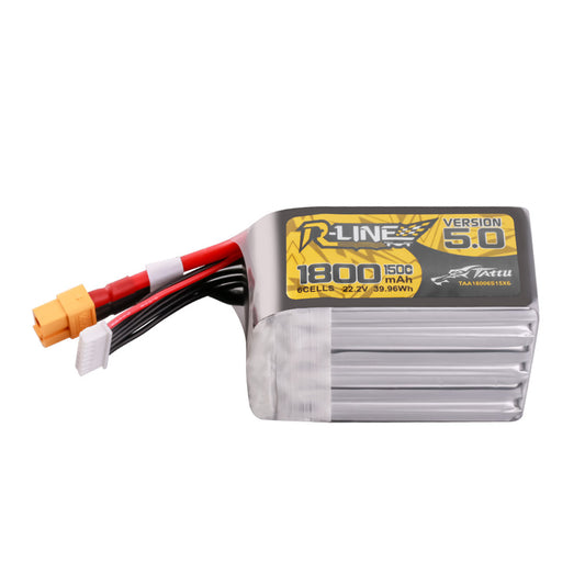Tattu R-Line Version 5.0 1800mAh 6S 150C 22.2V Lipo Battery Pack - XT60 Plug